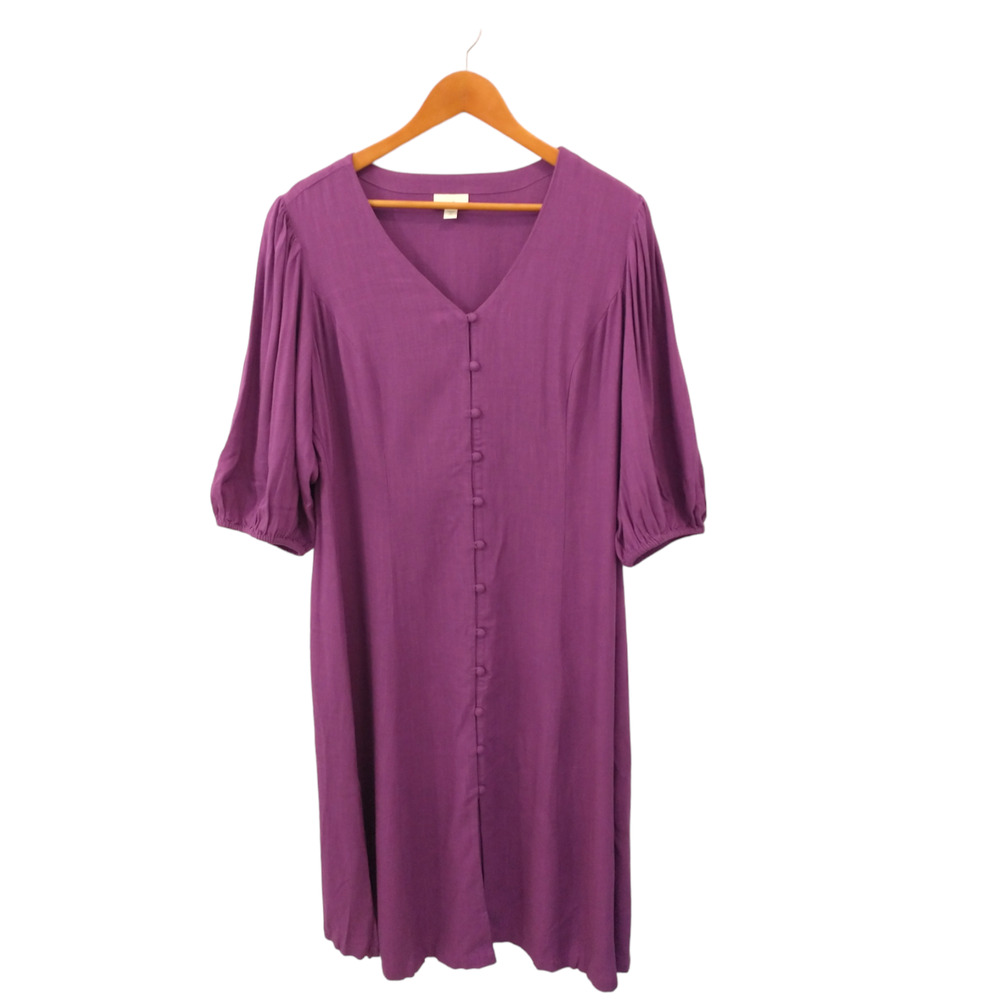 J. Jill Linen Blend Maxi Dress XL Purple Balloon Sleeve Summer Cruise Comfort